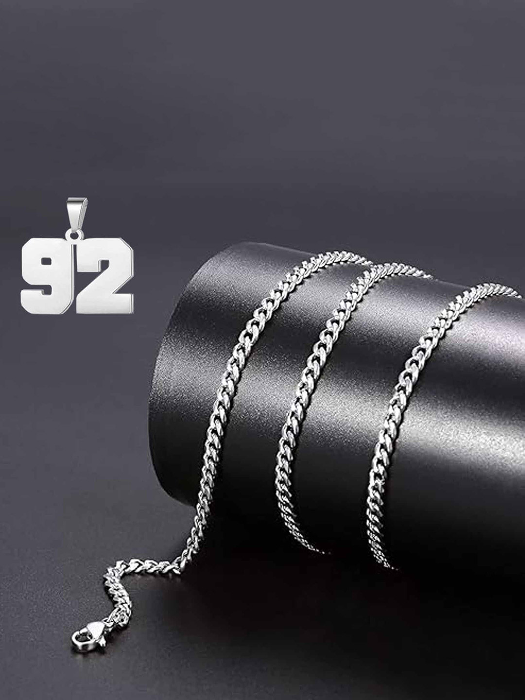 M Men Style Stainless Steel Silver-Plated Geometric Jersey Number Pendants With Chain