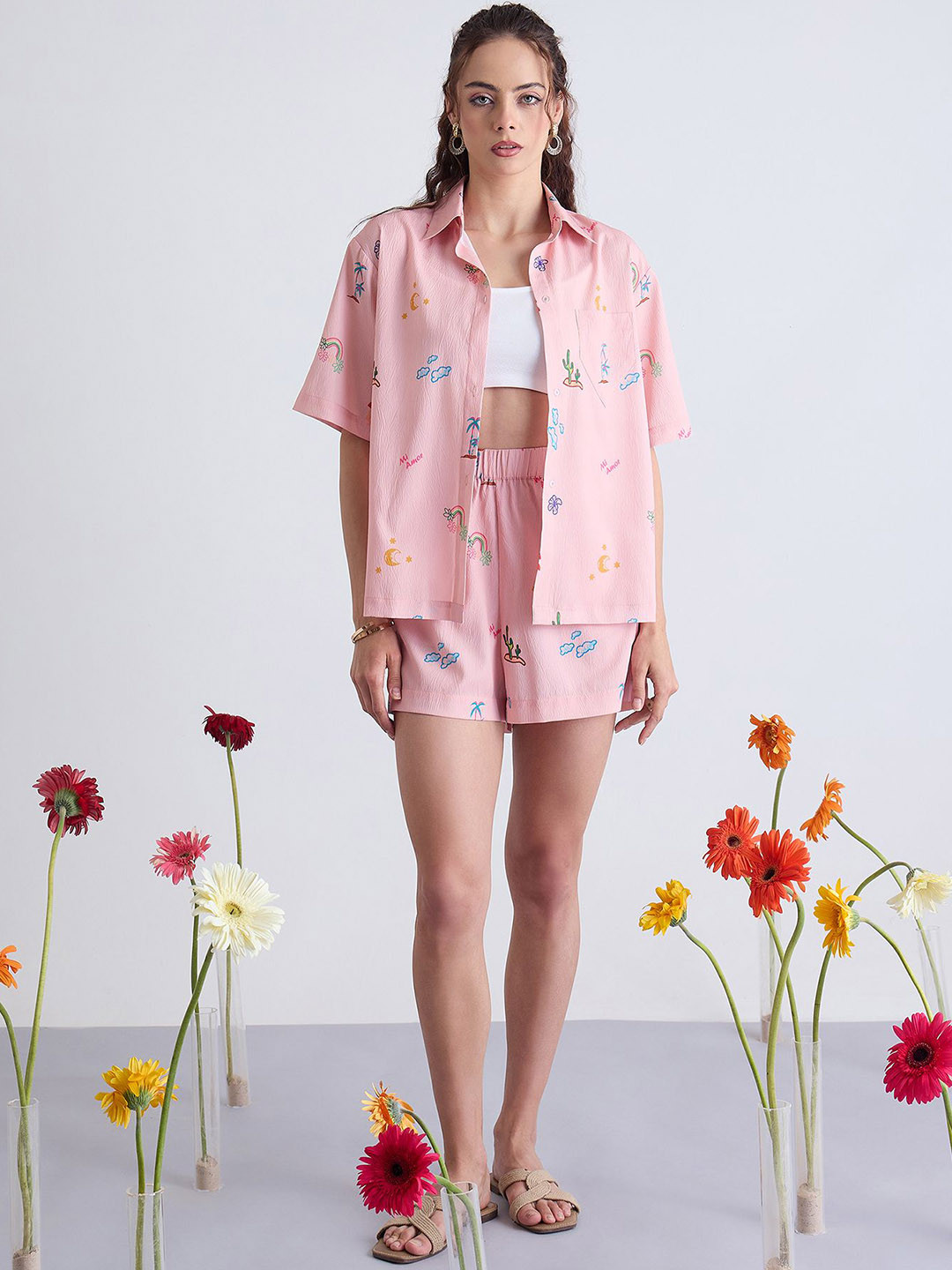 Kibo Skyria Printed Shirt & Shorts Co-Ord Set