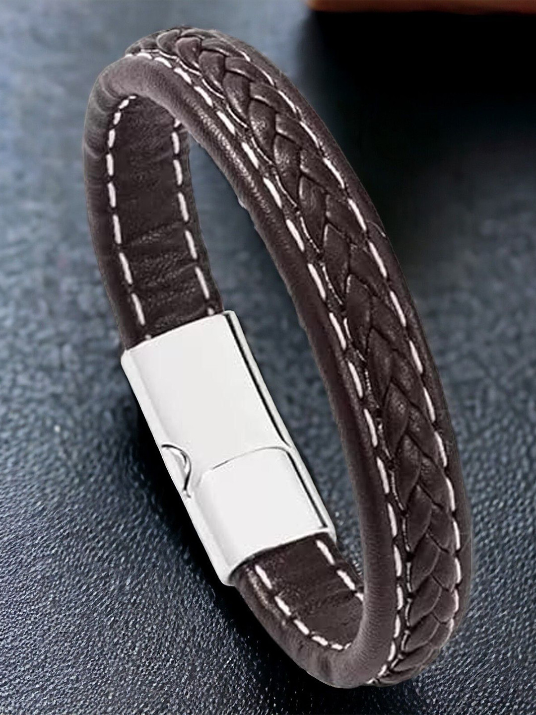 M Men Style Stainless Steel Infinity Knot Leather Cuff Bracelet