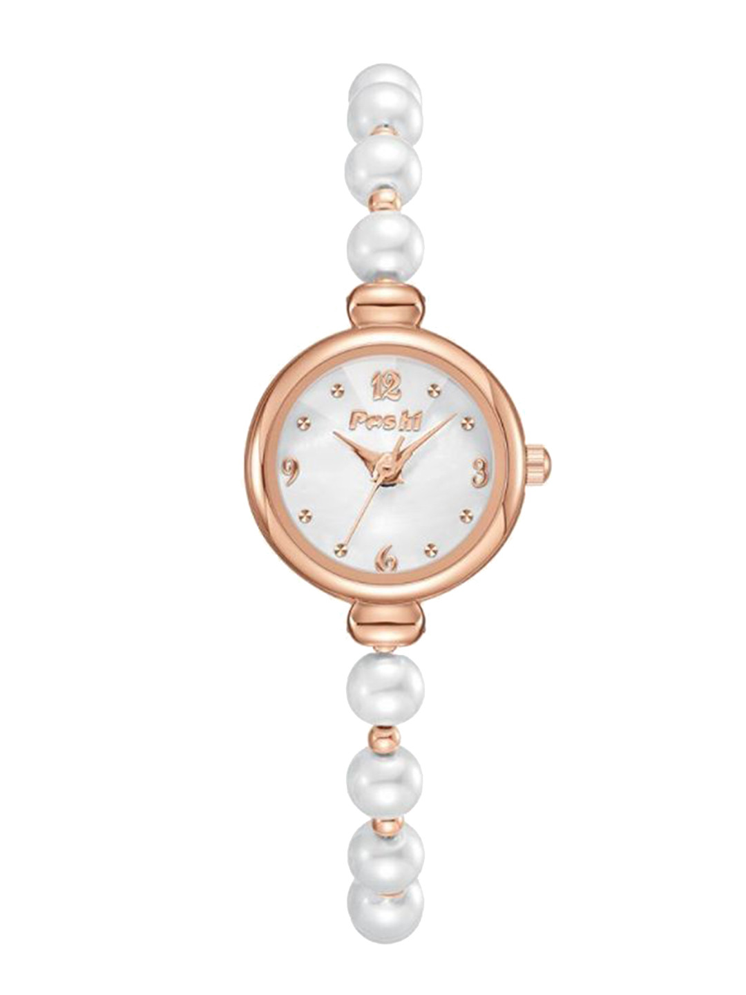 Poshi Women Round Dial Pearl Strap Watch with Adjustable Clasp