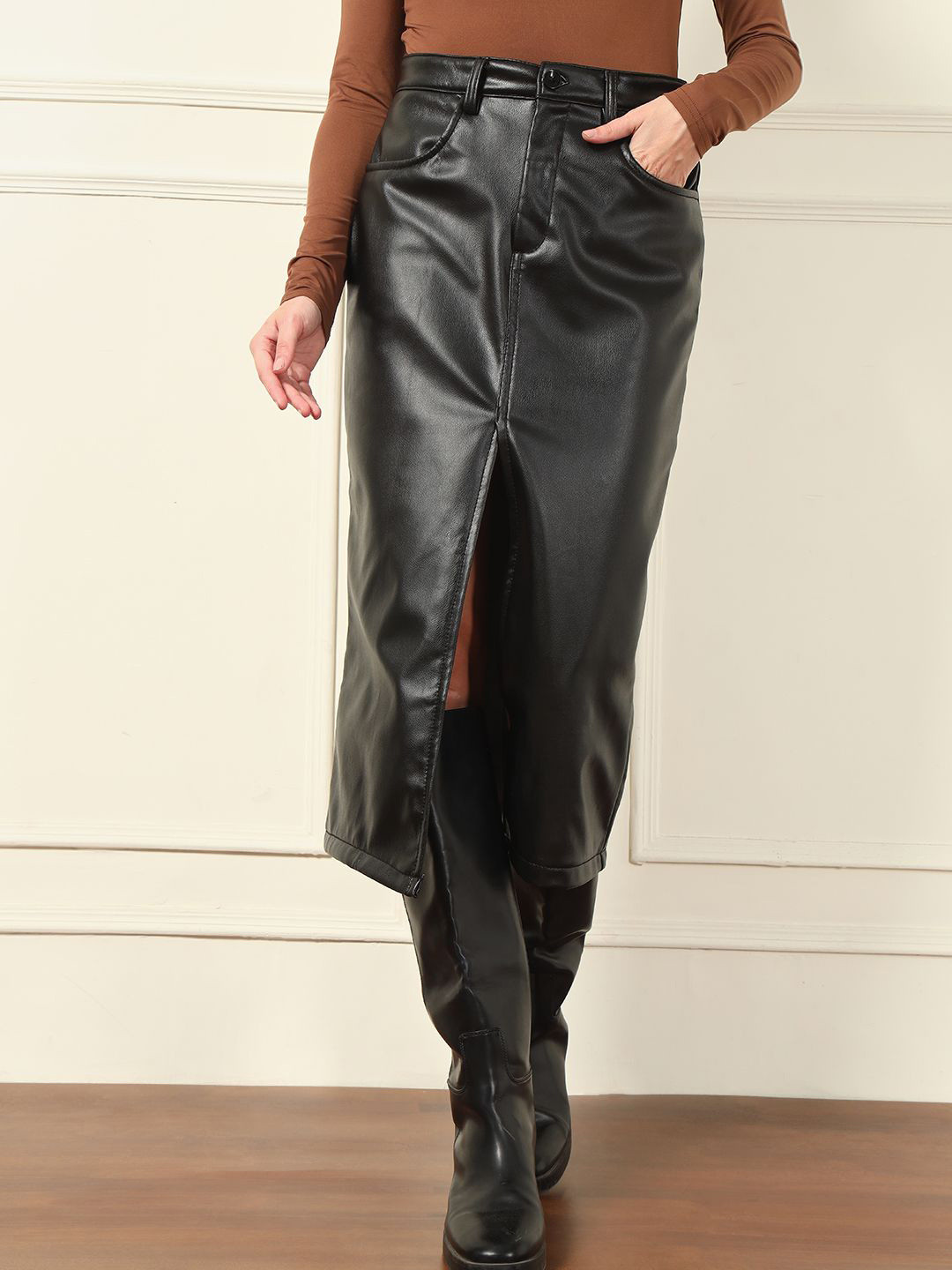 TANDUL Front Slit Midi Skirt