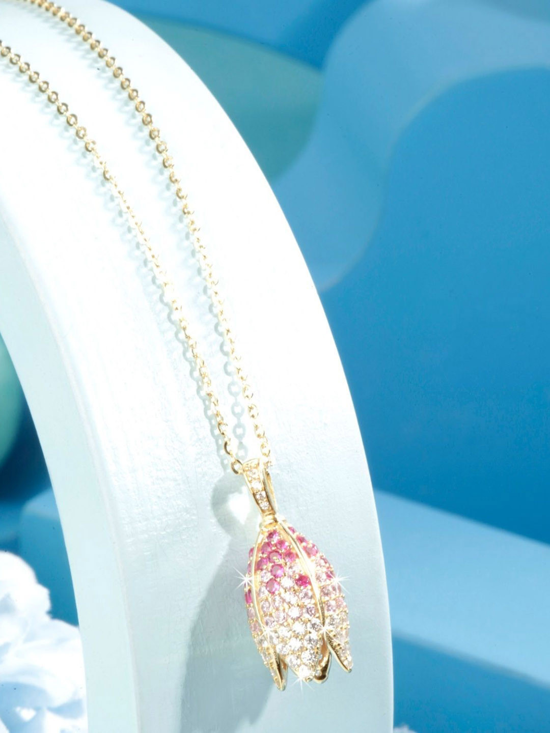 Silvish 925 Sterling Silver 18K Gold Plated Cubic Zirconia Studded Pendant With Chain