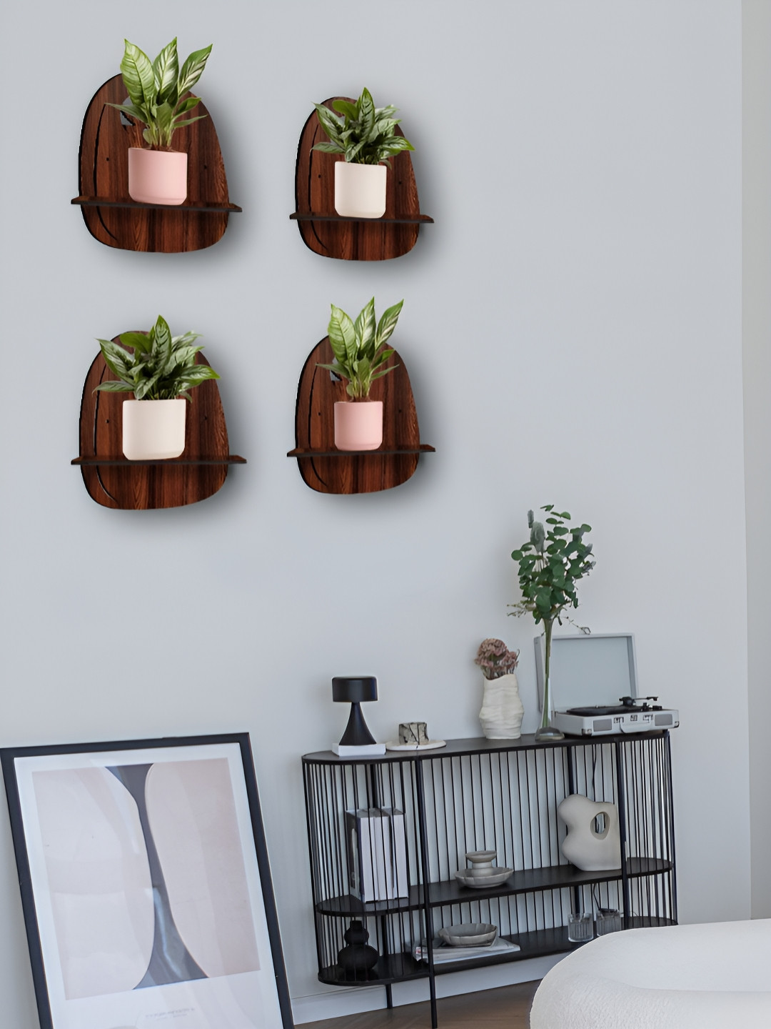 OLIVE TREE Brown 4 Pieces Planter Stand Wall Shelves