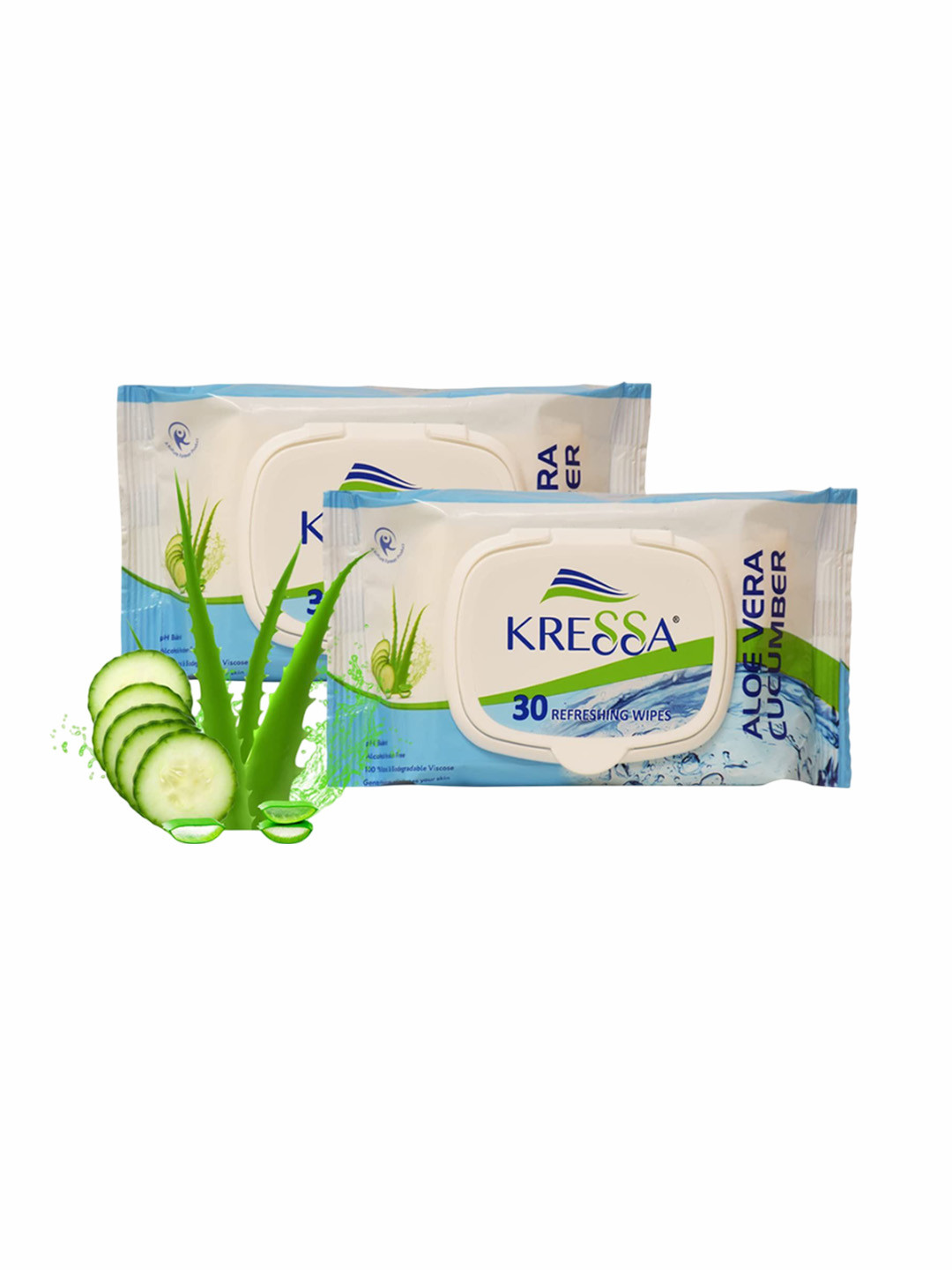 kressa Set Of 2 Refreshing Face Wet Wipes With Aloevera & Cucumber- 30 Wipes Each