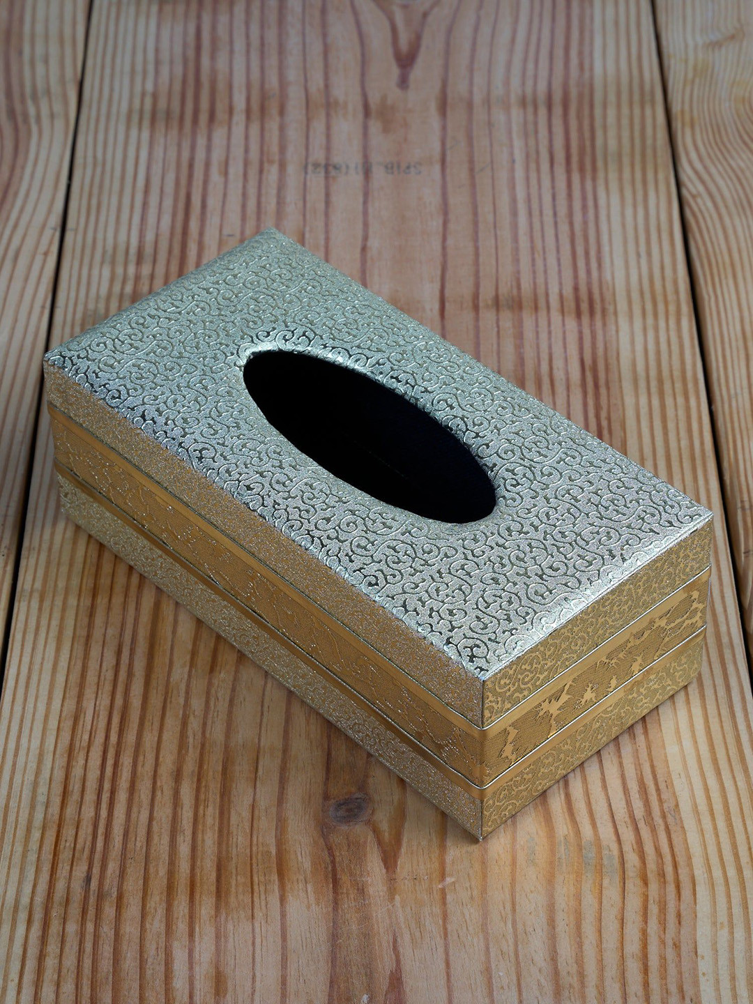 Kookee Gold-Toned & Grey Printed Leather Tissue Holder