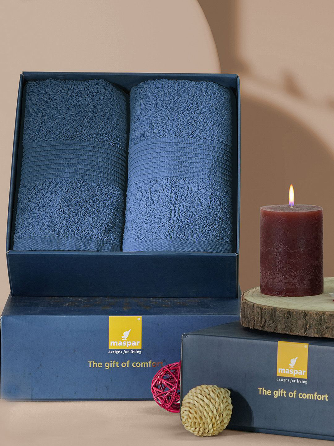 MASPAR Blue 2 Pieces 450 GSM Cotton Medium Bath Towels