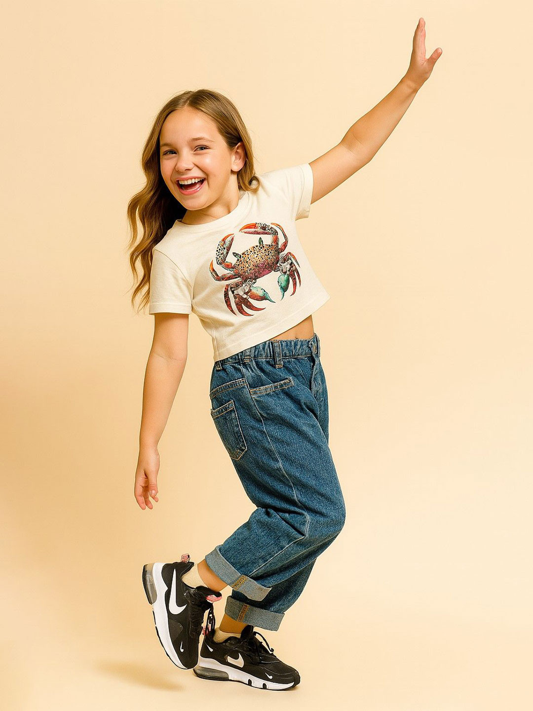 Baawri Girls Printed Nautical Crop T-shirt