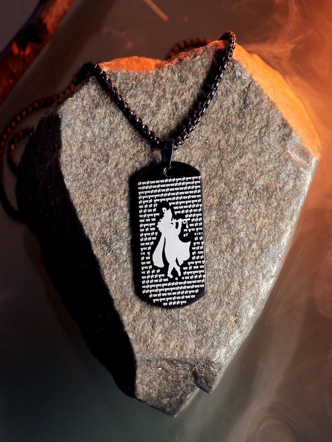 UNIVERSITY TRENDZ Men Silver Plated Krishan Mantra Square Shaped Pendant With Chain