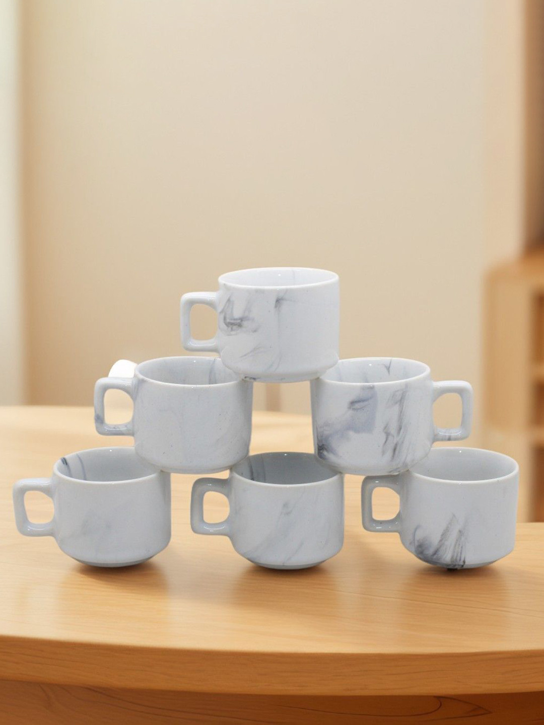 laghima jadon Set of 6 Black & White Solid Ceramic Glossy Cups Set