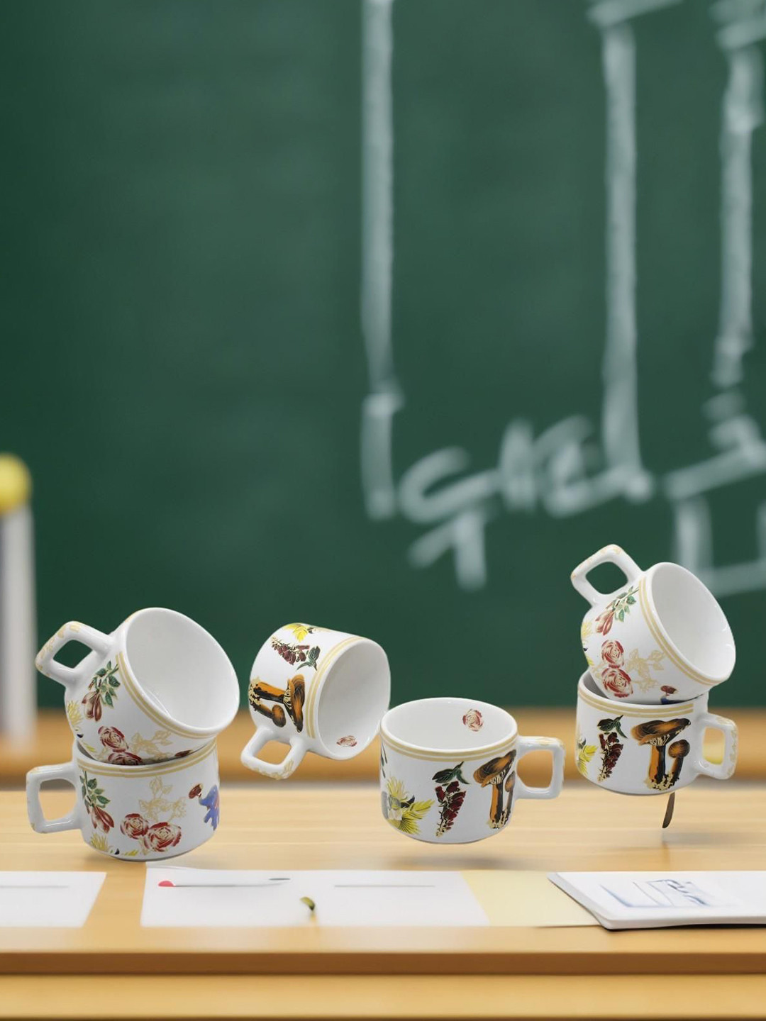 laghima jadon Multicoloured & White Printed Ceramic Glossy Cups Set of Cups and Mugs