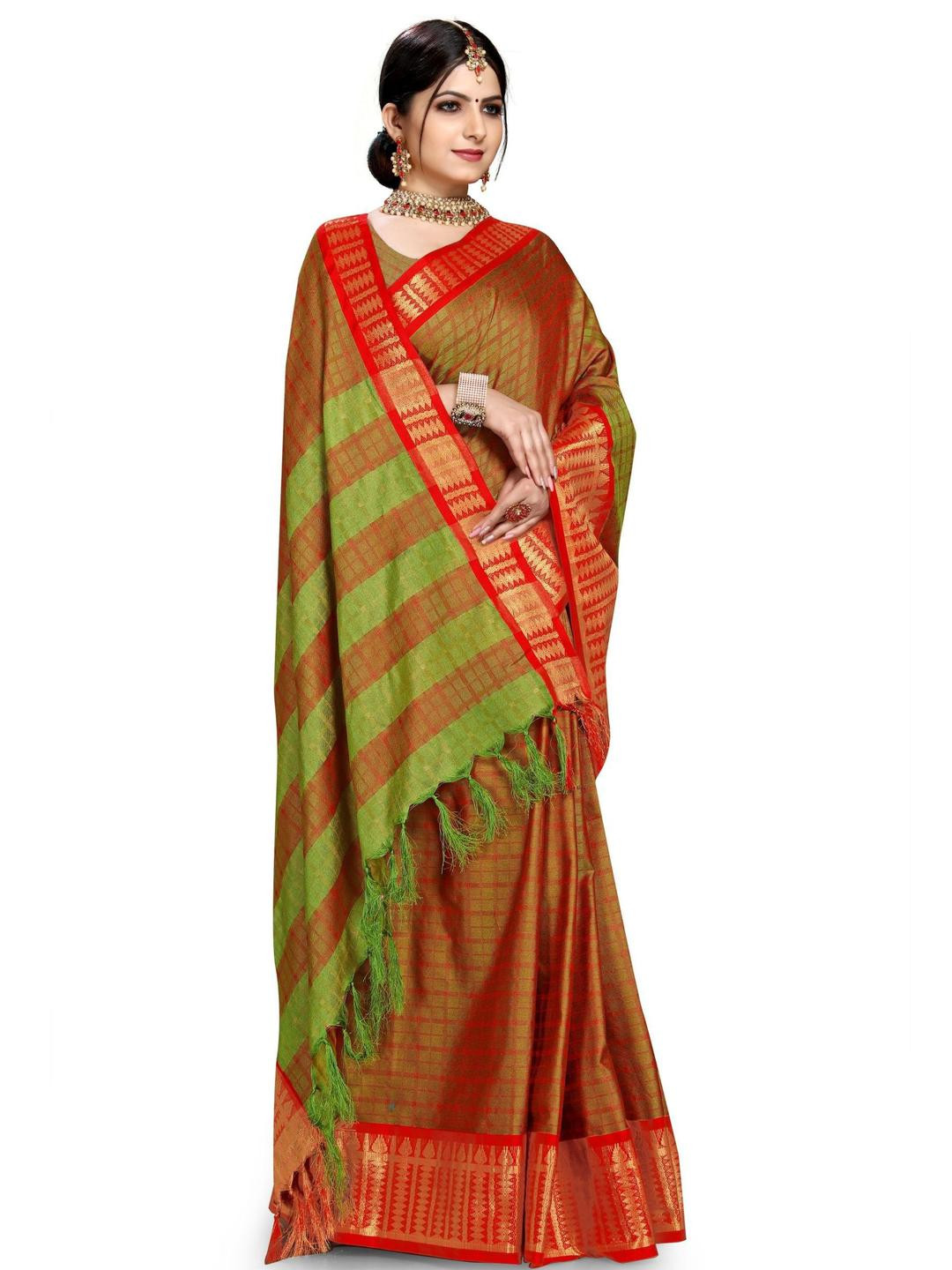 jayant creation Red Silk Cotton Chettid Sarees