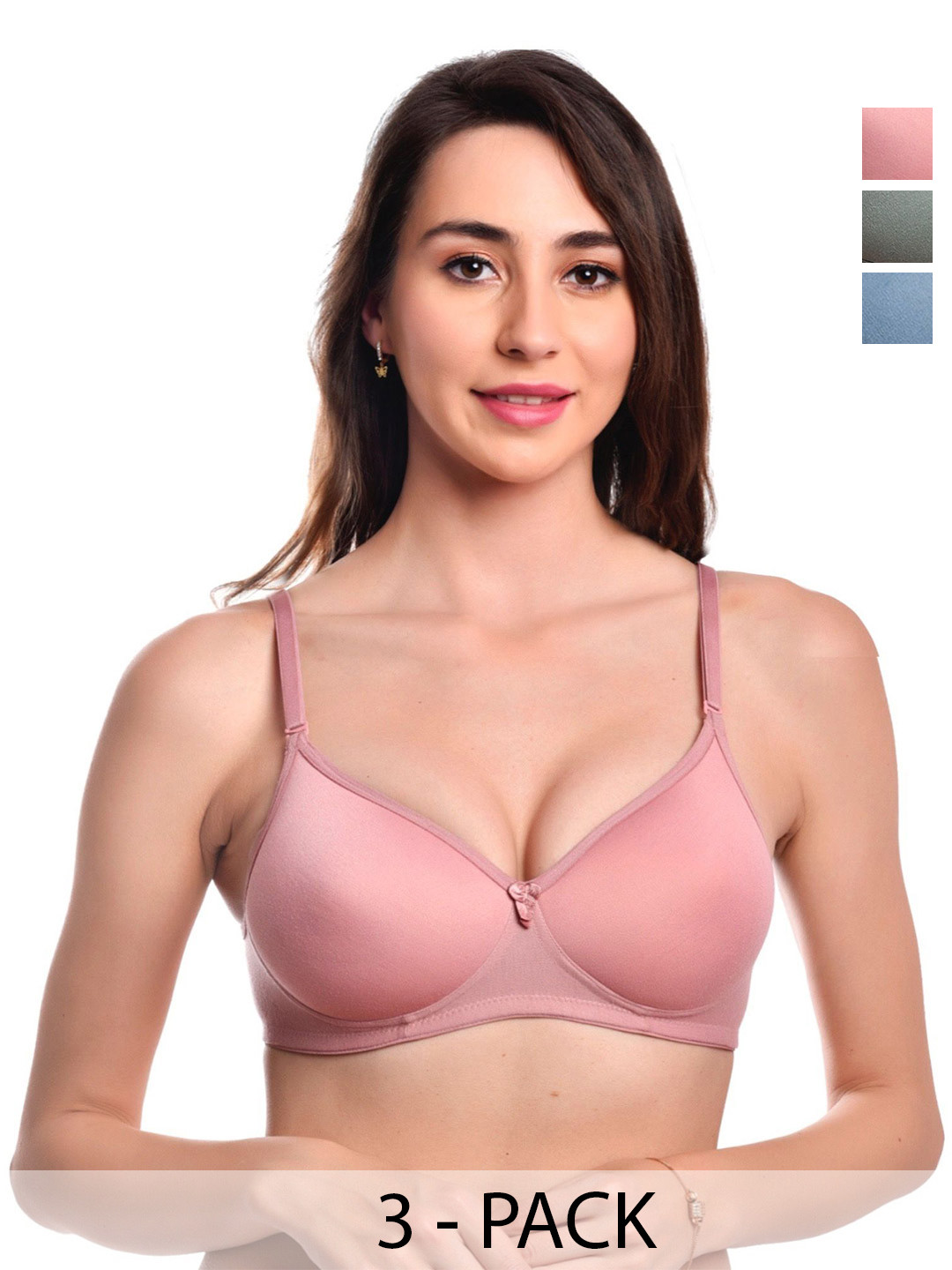 FANMADE Pack Of 3 Medium Coverage Lightly Padded Cotton T-Shirt Bra