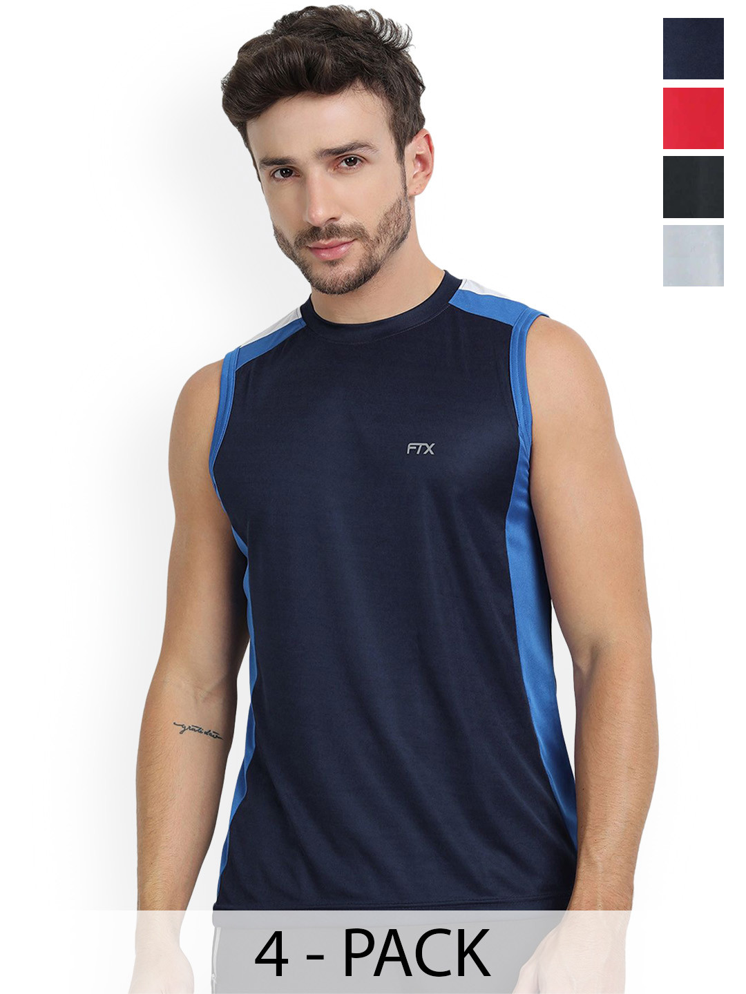FTX Men Pack Of 4 Colourblocked Gym Vest