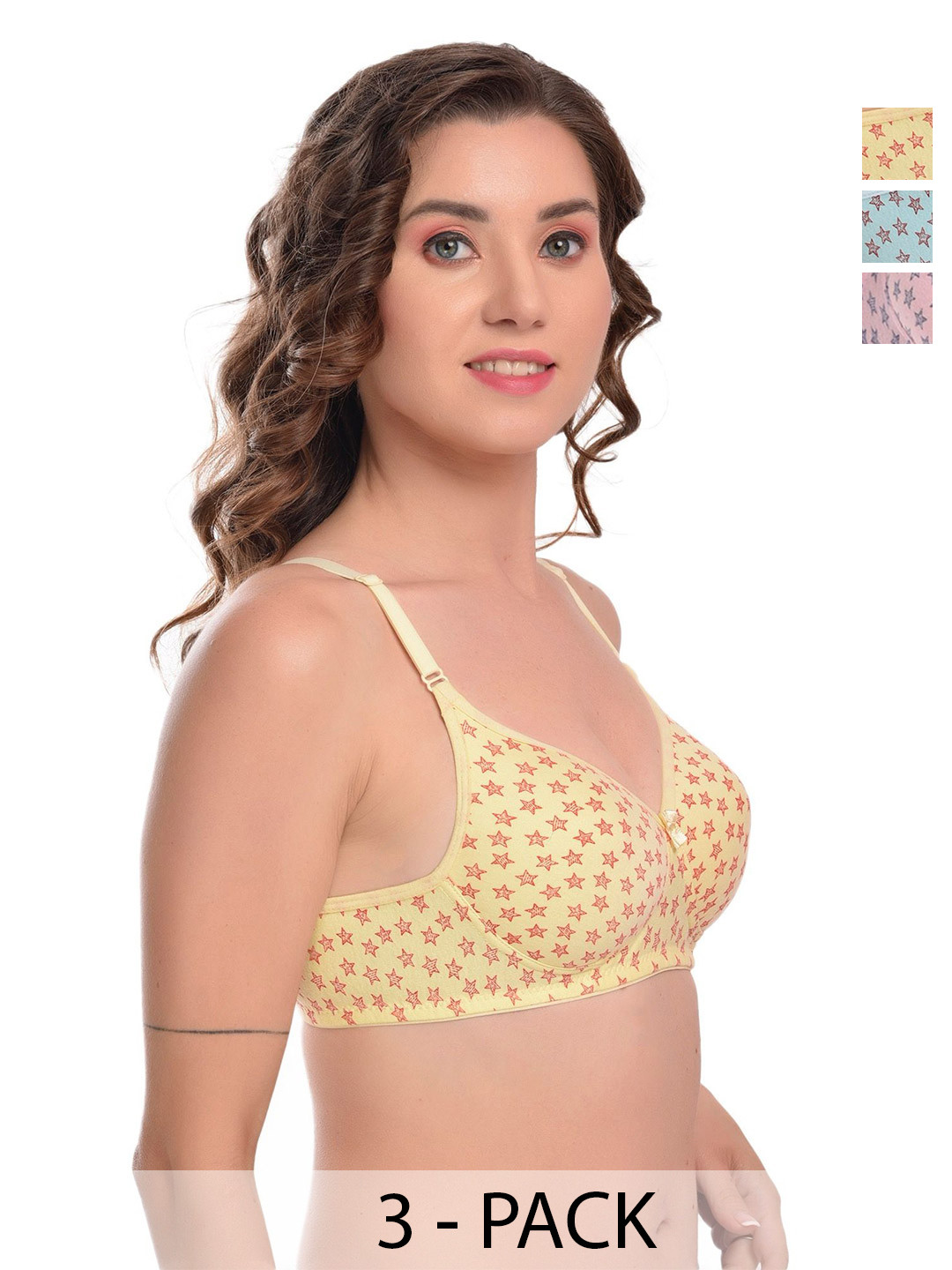 FANMADE Women Pack Of 3 Cotton Full Coverage Underwired Heavily Padded Bra