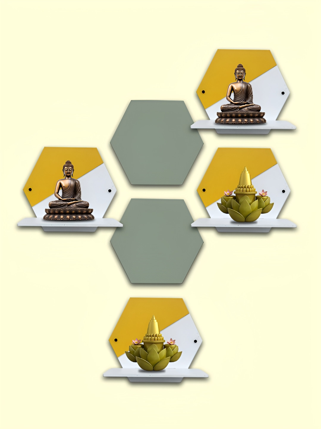 OLIVE TREE Grey & Mustard 4 Pieces Basic Wall Shelves