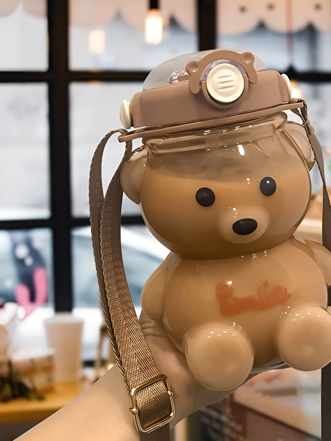 Virtuous Coffee Brown And Transparent Bear Shaped Sipper Water Bottle 1000 ml