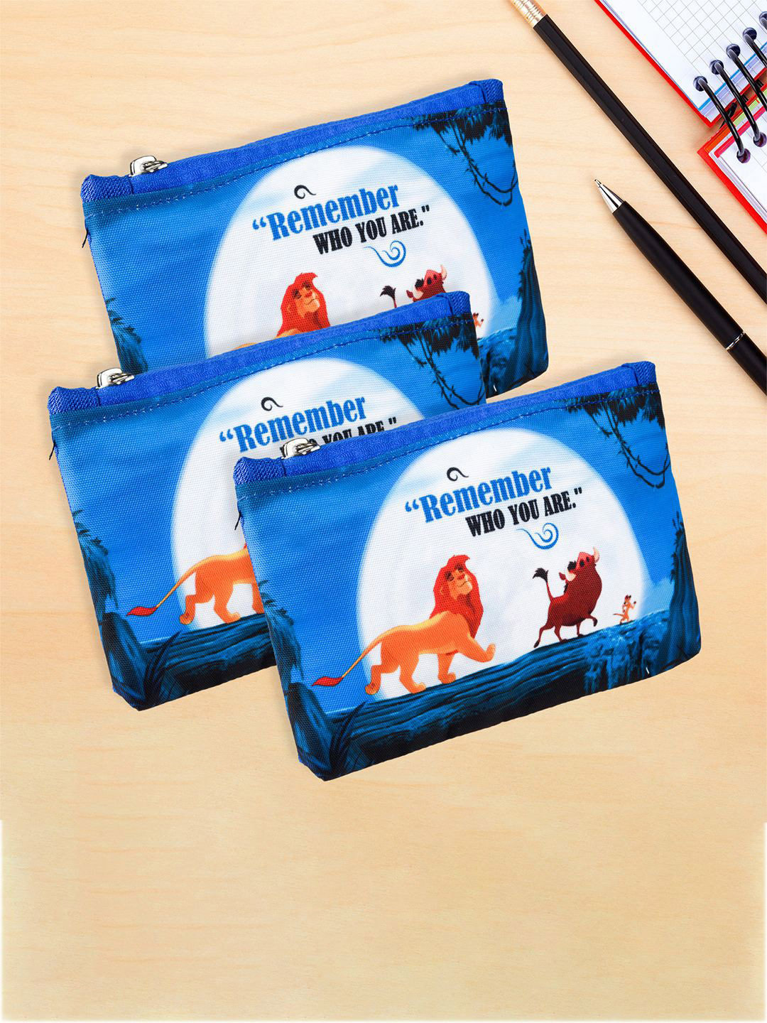 YK Kids Set Of 3 Disney Lion King Printed Square Zipper Pencil Pouches