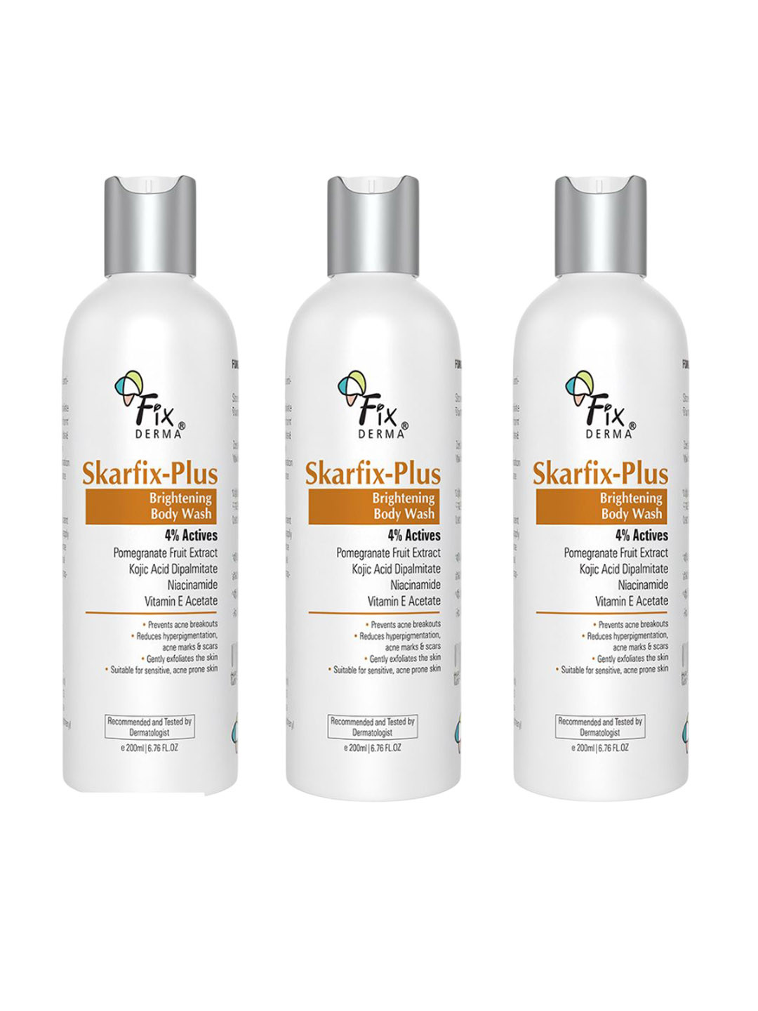 FIXDERMA Set Of 3 Skarfix Plus Body Wash With Kojic Acid & Pomegranate - 200ml Each