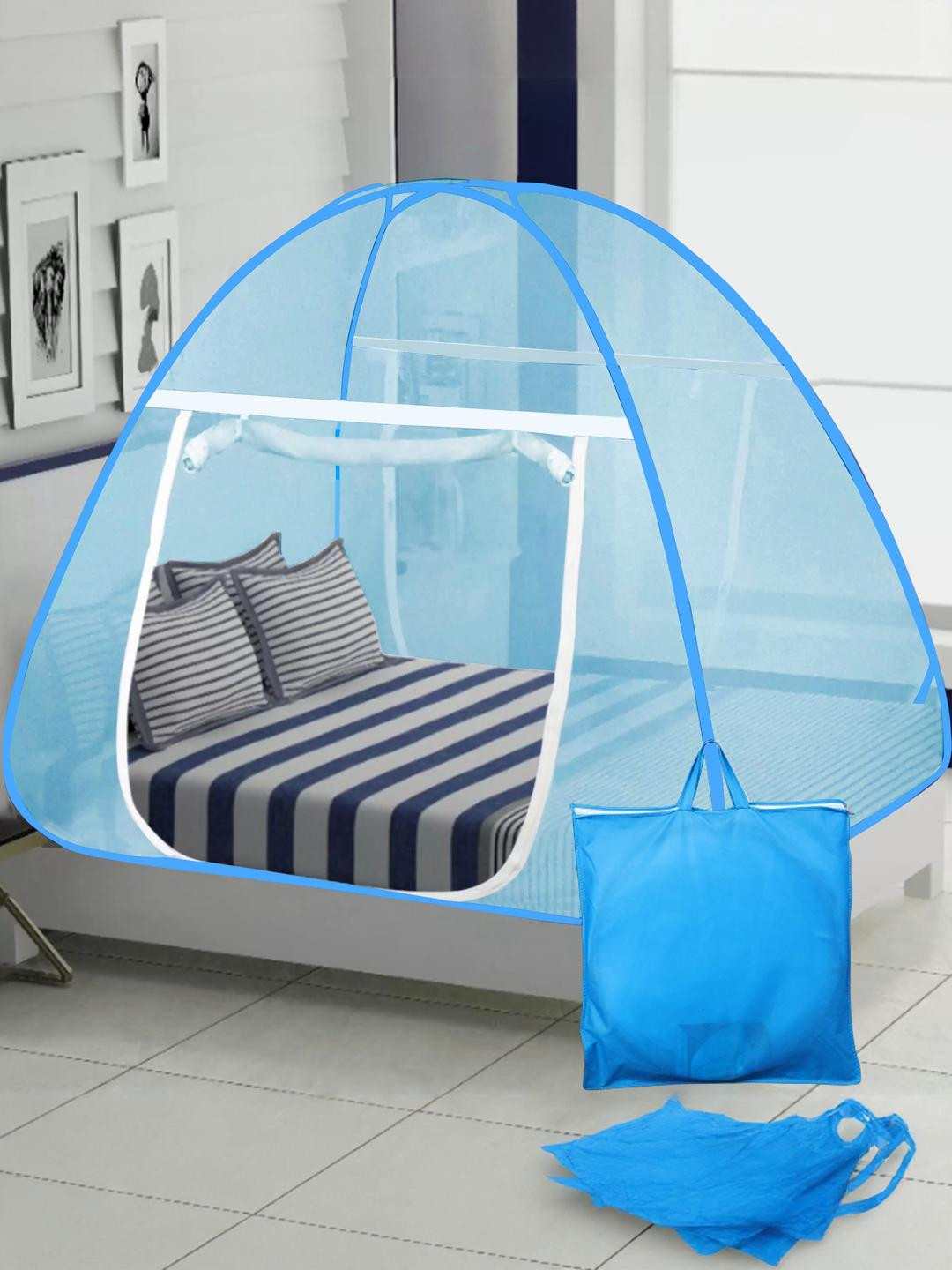 Aetrius Blue & White King Size Tent Mosquito Net