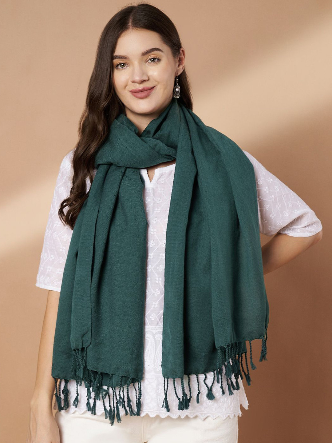 Zamour Women Solid Woolen Stole with Fringed Border
