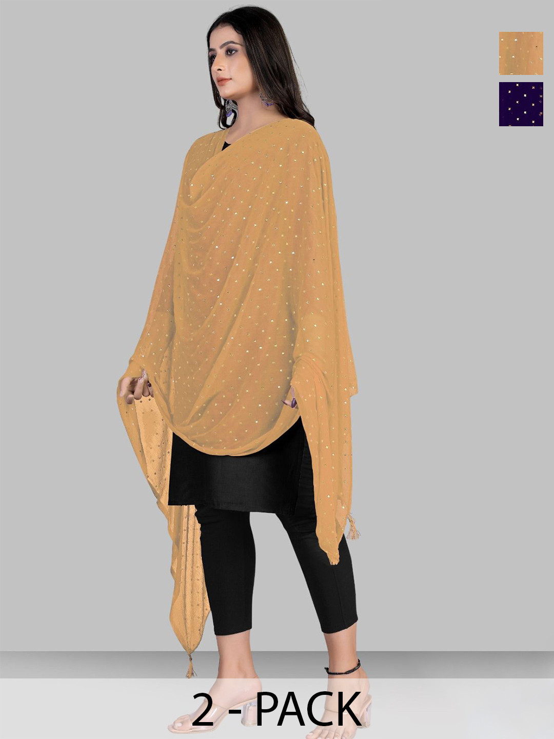 Kemza Selection Of 2 Embroidered Beads And stones Dupatta