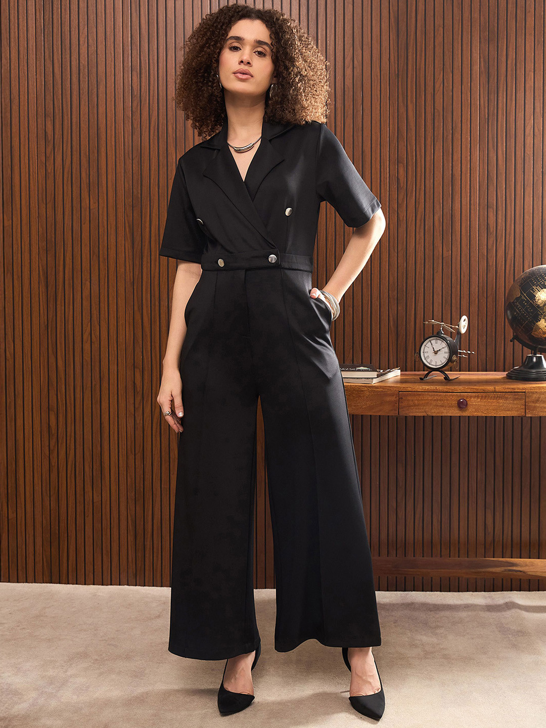 SASSAFRAS worklyf Notch Lapel Collar Basic Jumpsuit