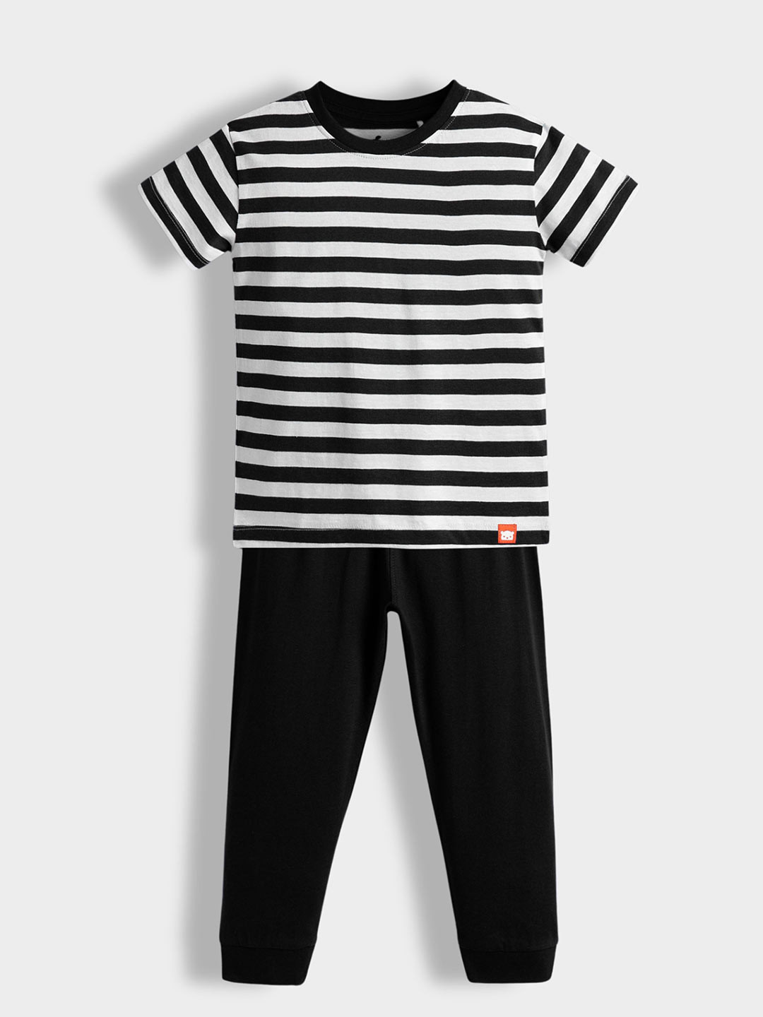 Orange Sugar Unisex Kids Striped Round Neck Pure Cotton T-shirt With Pyjamas