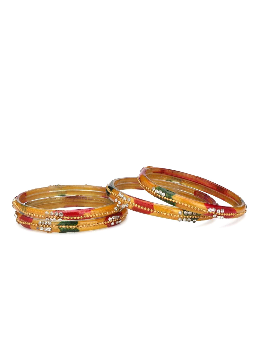 SOMIL Set Of 8 Multicolor & Yellow Artificial Stones & Beads Bangles
