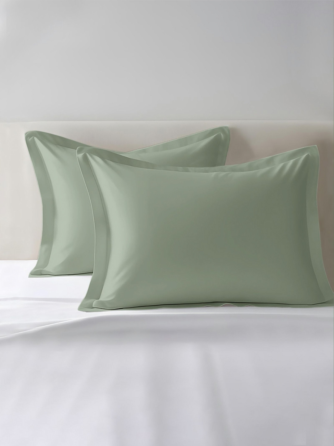 PIZUNA LINENS Sea Green 2 Pieces Pure Cotton 400 TC Rectangle Pillow Covers