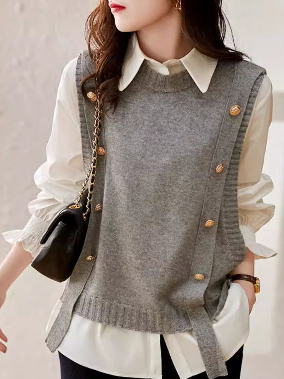 StyleCast Women Cotton Round Neck Sleeveless Casual Sweater Vest