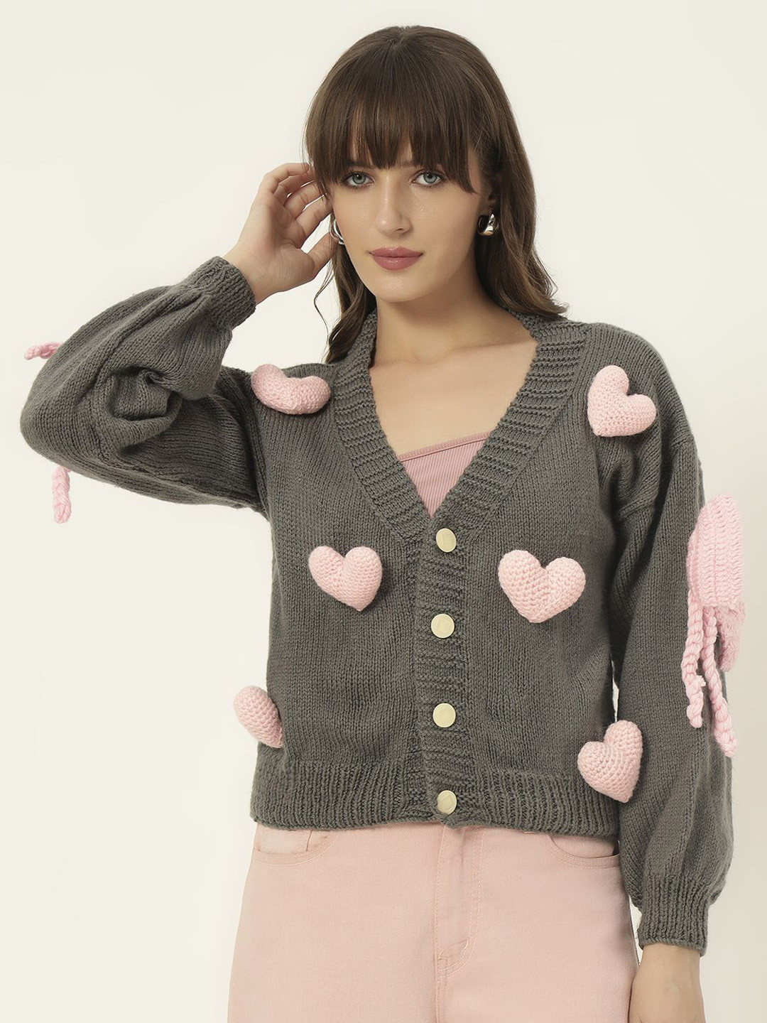 Sugercandy Women Woollen Heart Detail Sweaters