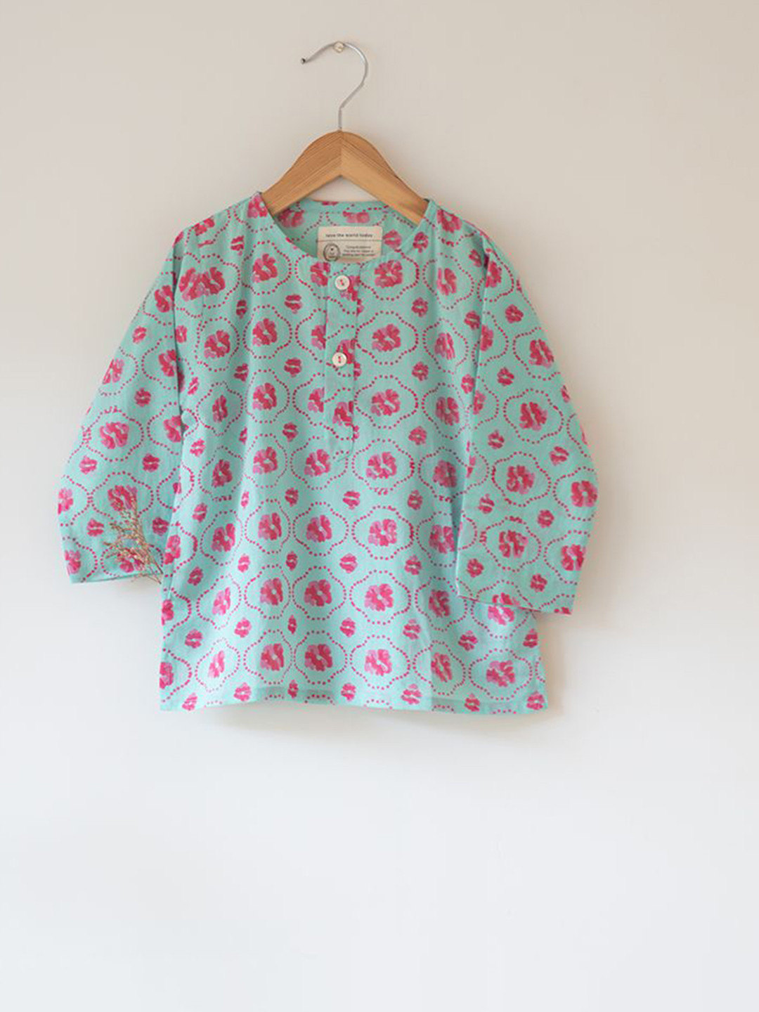LOVE THE WORLD TODAY Boys Floral Printed Daily Cotton Straight Kurta