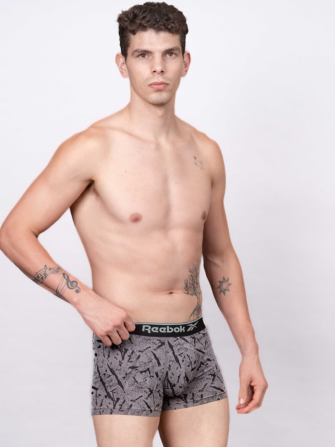 Reebok Men Printed Mid-Rise Trunk-LJATRK01-PGRY