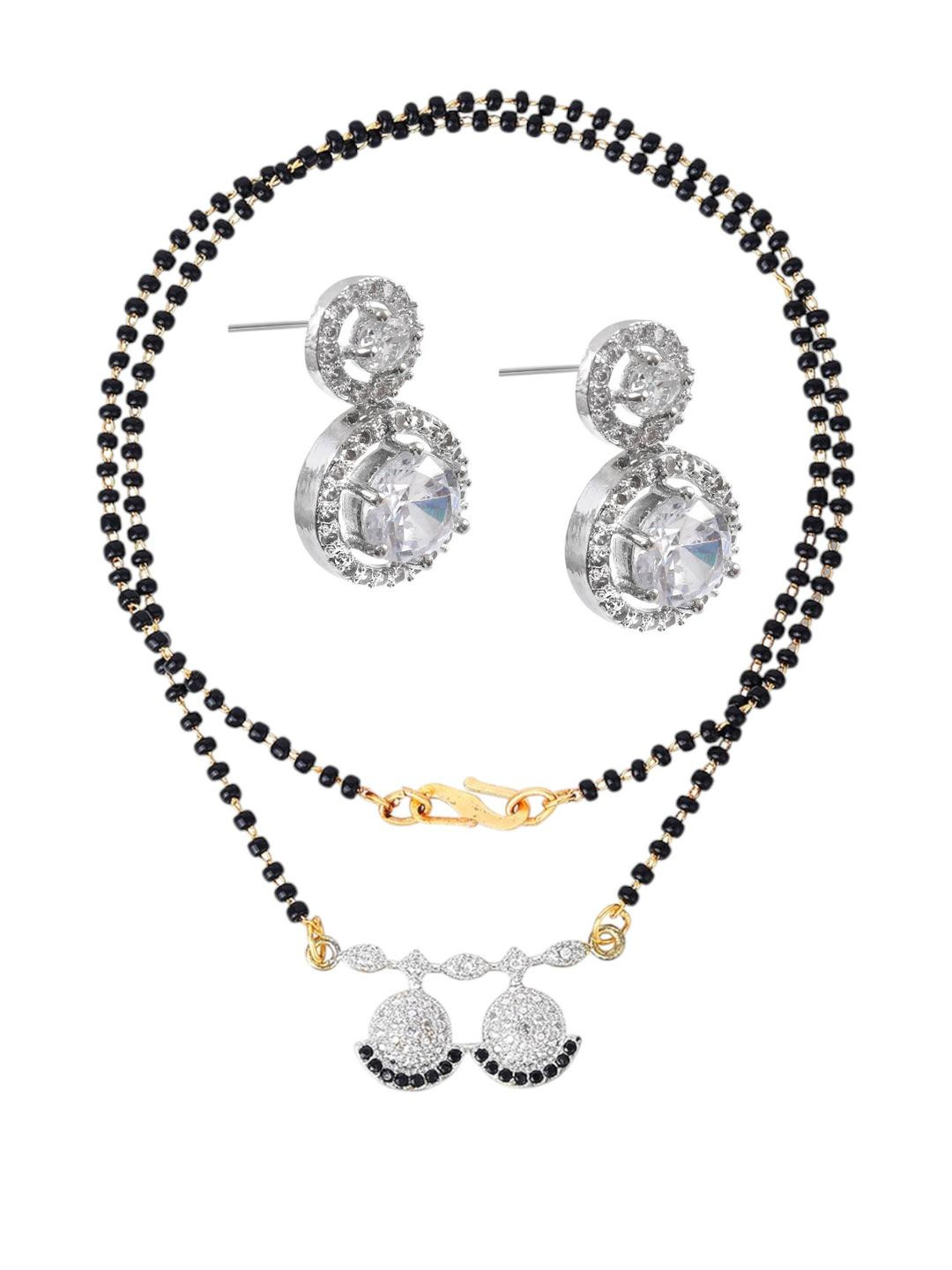 CHARMS Silver-Plated Artificial Stones Mangalsutra with Earrings