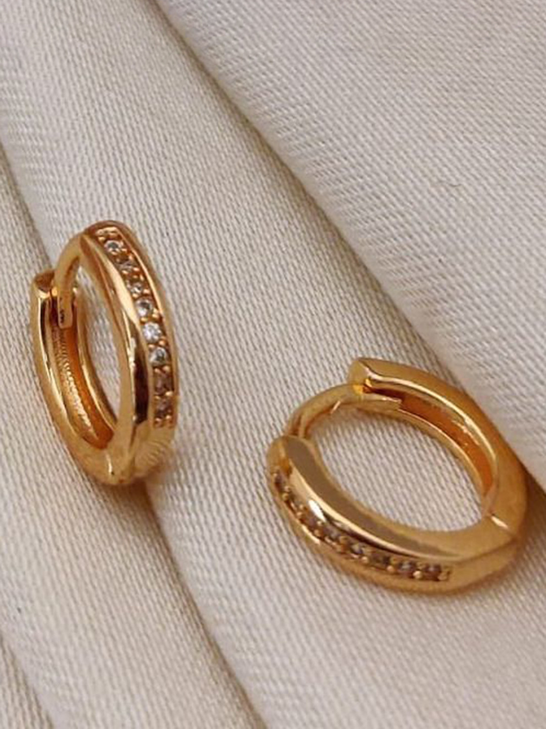 XOIAS Gold-Plated American Diamond Studded Circular Shaped Hoop Earrings