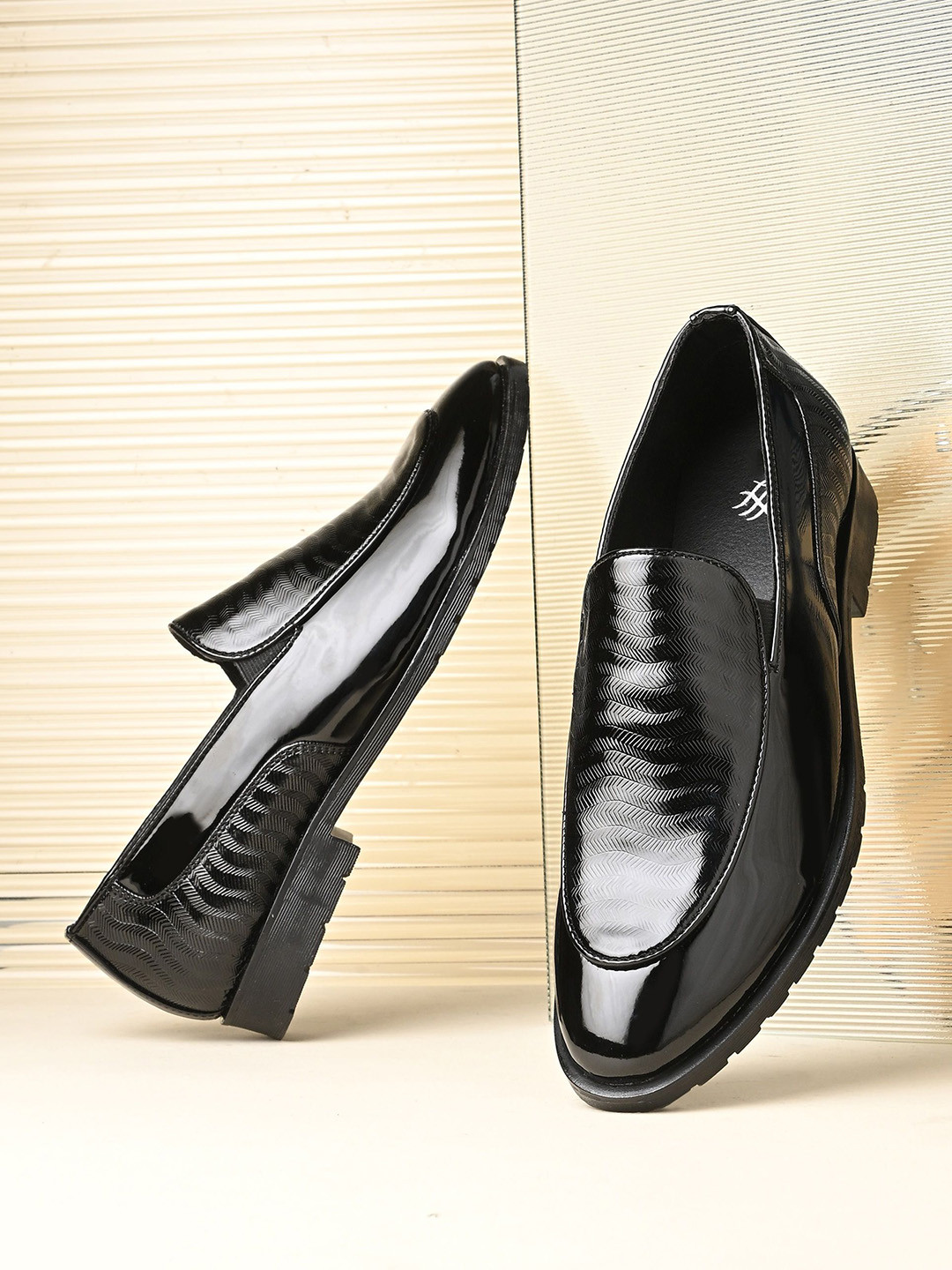 House of Pataudi Men Woven Design Formal Loafers