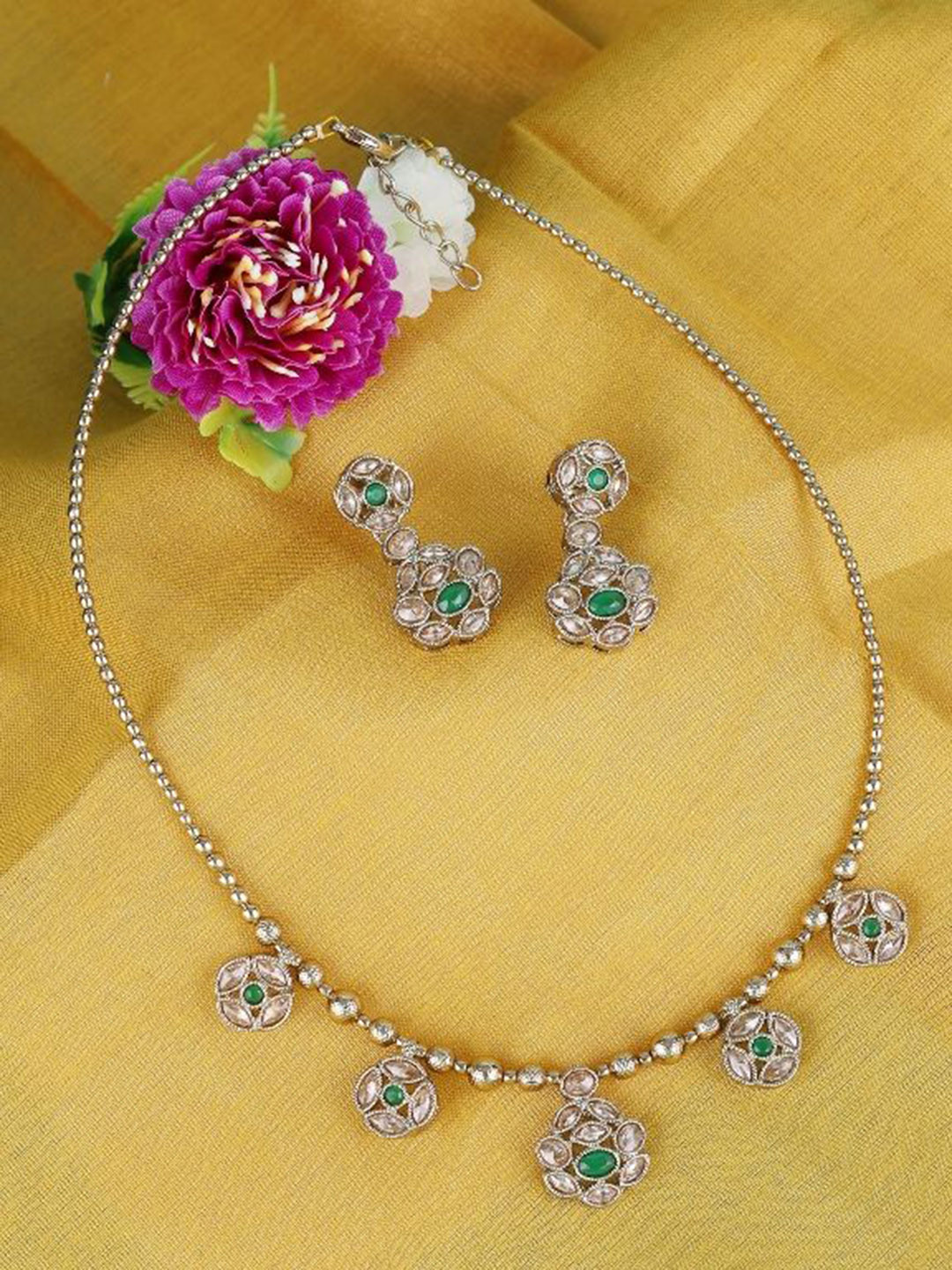 SALONI FASHION JEWELLE  Women Elegant Golden Boll Flower Design Choker & Earrings Set