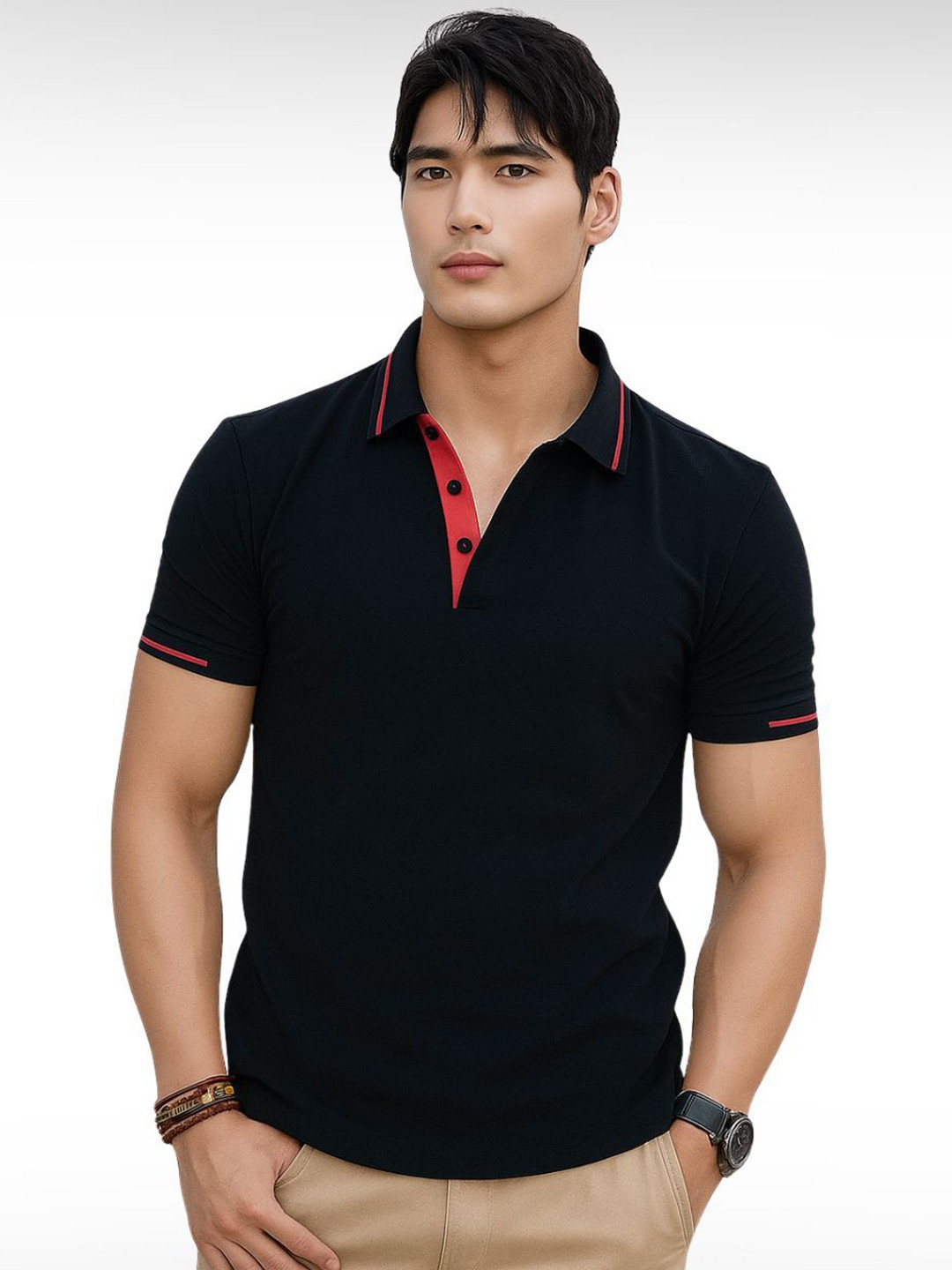 TAZO Men Solid Polo Collar Cotton T-shirt