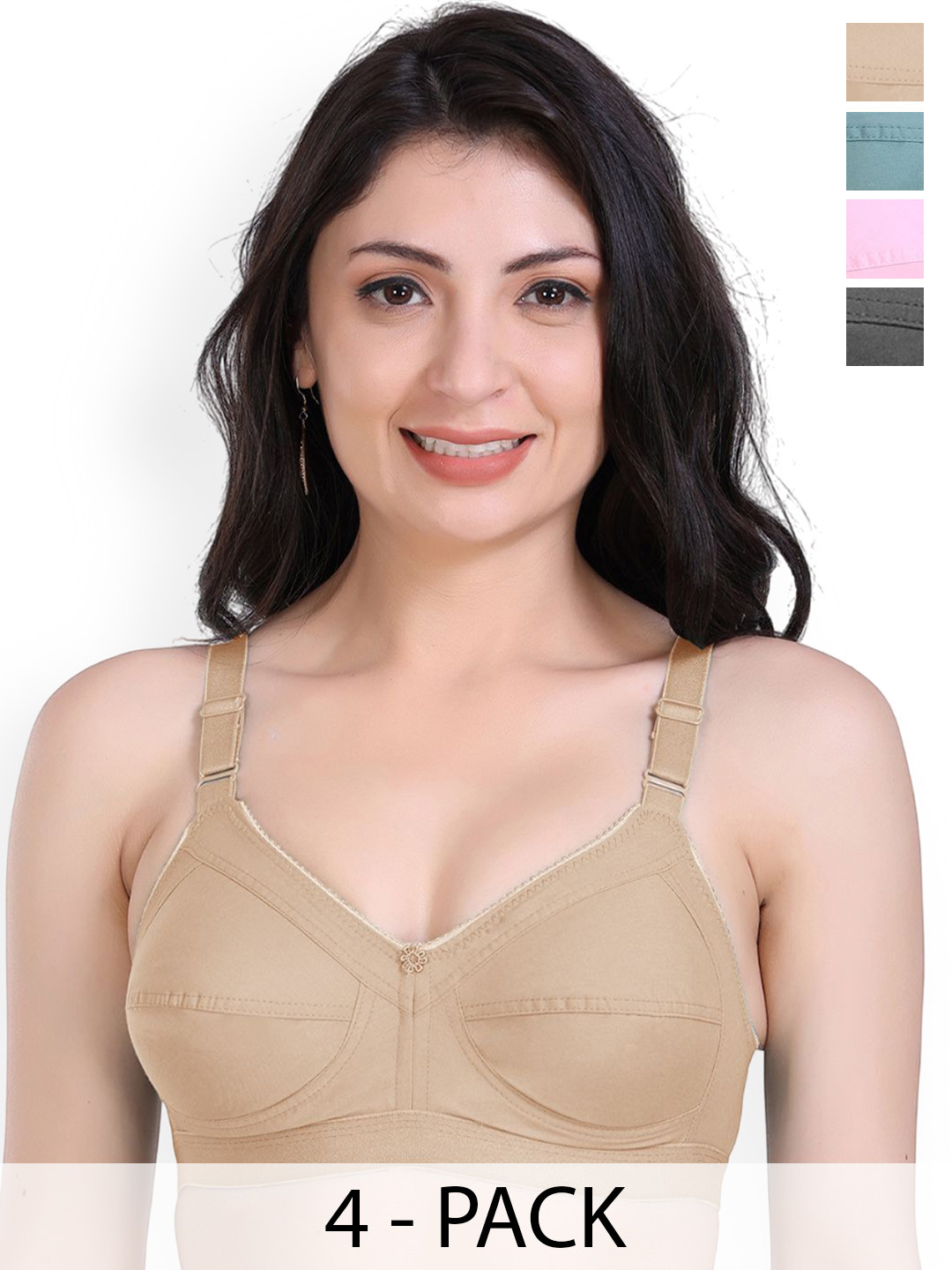 SHYAM SONS FLAIR Women Pack Of 4 Multi Colored Seamed Non-Padded Full Coverage Bra