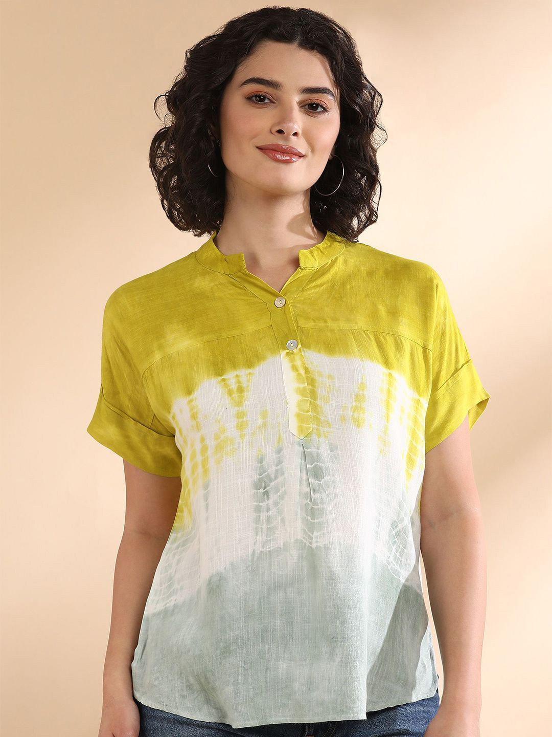 PinkTribe Tie and Dye Mandarin Collar Top