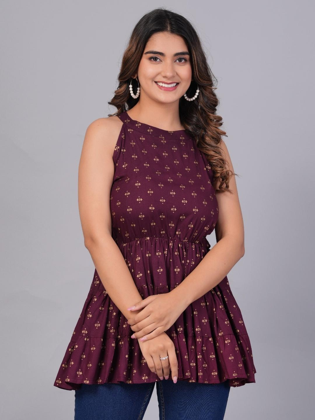 SIPEAK WEAR BETTER Printed Halter Neck Block Print Top