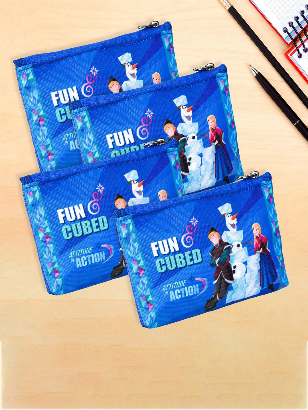 YK Kids Set Of 4 Disney Frozen Printed Square Zipper Pencil Pouches