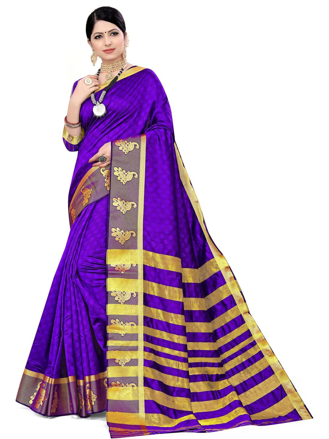 jayant creation Purple Silk Cotton Kanjeevaram Sarees