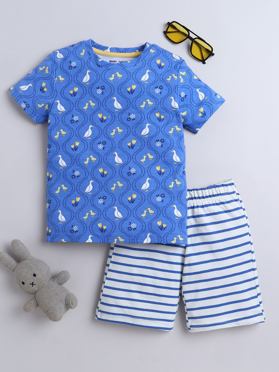 Baby Nation Kids Conversational Printed Round Neck Pure Cotton Night Suits