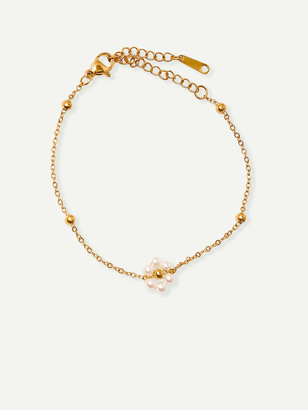 OUZEL Stainless Steel 18KT Gold-Plated Beaded Flower Wraparound Bracelet