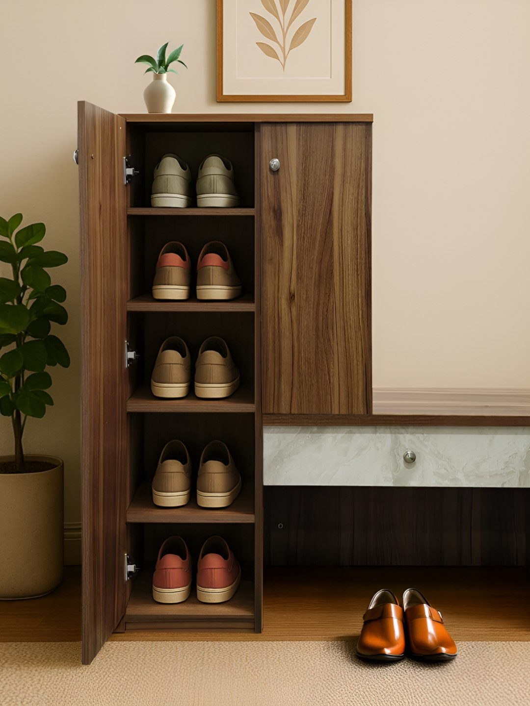 Kik Sitara Brown & White 6-Layers Wooden Shoe Rack