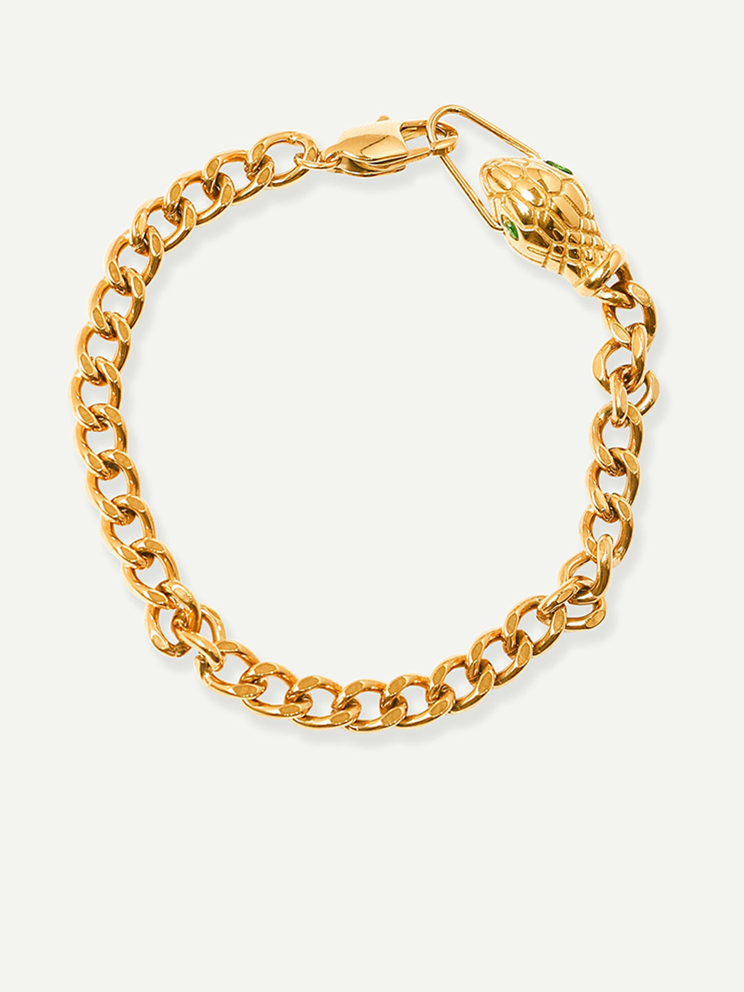 OUZEL Stainless Steel 18KT Gold-Plated Snake Head Curb Link Bracelet