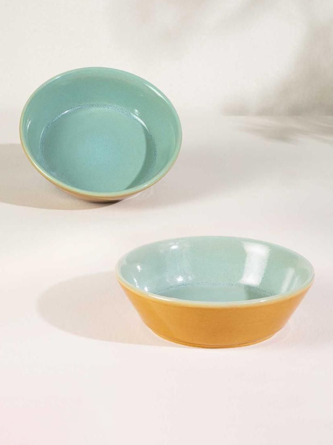 FREEDOM TREE Sakua Green & Mustard 2 Pieces Ceramic Serving Bowls