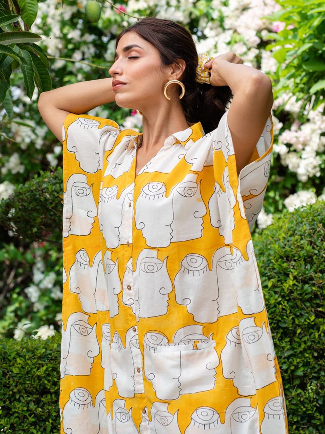 PHUTARI Hand Block Printed Kaftan Shirt Dress