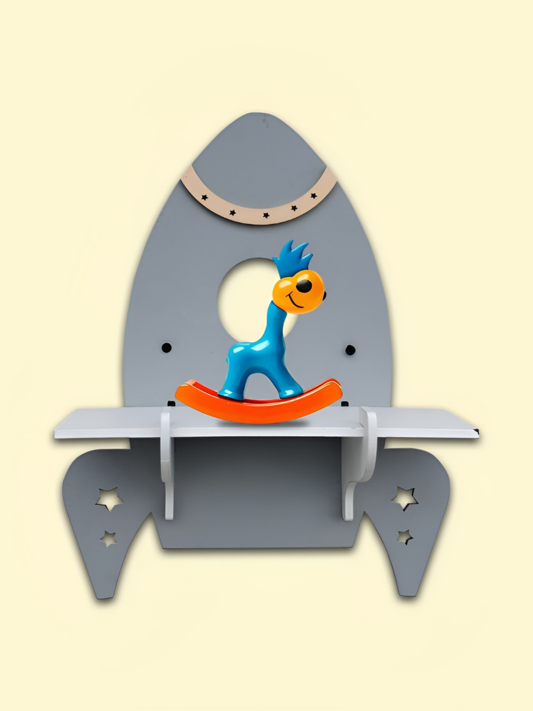 OLIVE TREE Grey & White MDF Rocket Shaped Wall Shelf